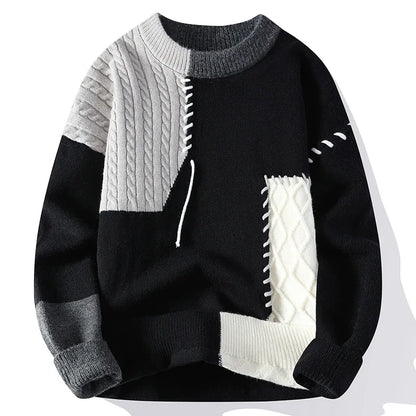 2023 Men's Patchwork Sweater: High Street Fashion for Autumn and Winter