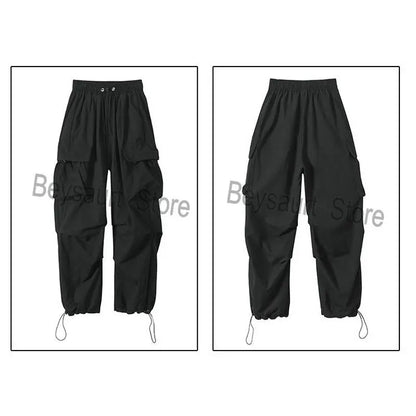 Spring 2023 Streetwear Harem Casual Pants with Elastic Waist and Multi Pocket Design