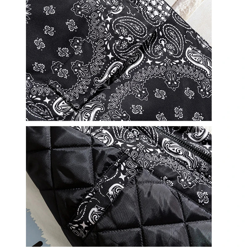 Bandana Puffer Jacket Men Winter Parka Brand Fashion Warm Windproof Paisley Padding Casual Zipper Harajuku Bandana Bubble Jacket