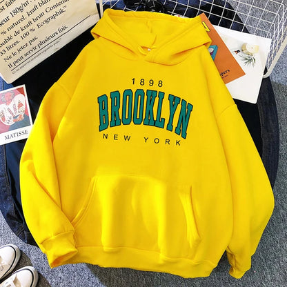 Brooklyn New York Printed Women's Hoodie - Fashion Fleece Pullover Sweatshirt