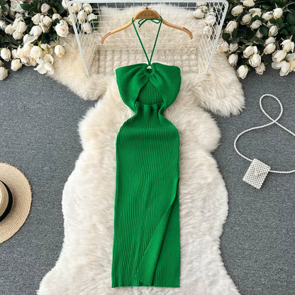 Chic Fashion Sexy Package Hips Split Knitted Summer Dress Women Slim Elastic Bodycon Party Dress Streetwear Outfits