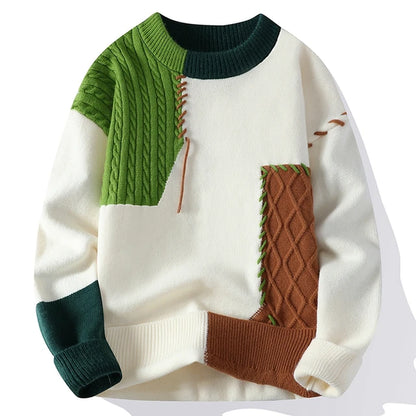 2023 Men's Patchwork Sweater: High Street Fashion for Autumn and Winter