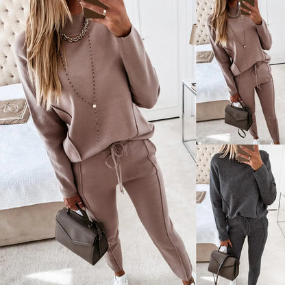 "Women's Two-Piece Tracksuit Set with Long Sleeve Pullover and High Waist Bandage Pants"