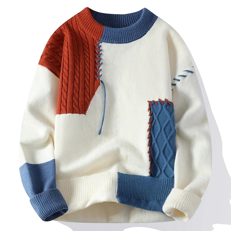 2023 Men's Patchwork Sweater: High Street Fashion for Autumn and Winter