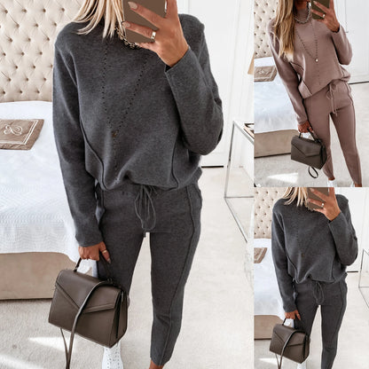 "Women's Two-Piece Tracksuit Set with Long Sleeve Pullover and High Waist Bandage Pants"