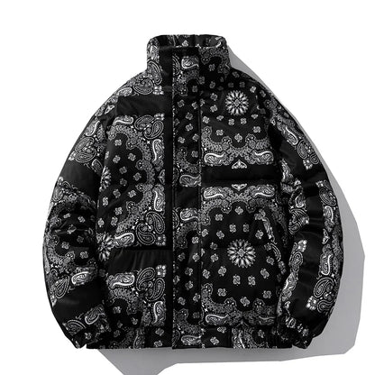 Bandana Puffer Jacket Men Winter Parka Brand Fashion Warm Windproof Paisley Padding Casual Zipper Harajuku Bandana Bubble Jacket