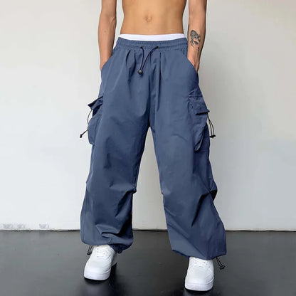 Men's Oversized Cargo Parachute Pants - Harajuku Streetwear with Wide Leg Design