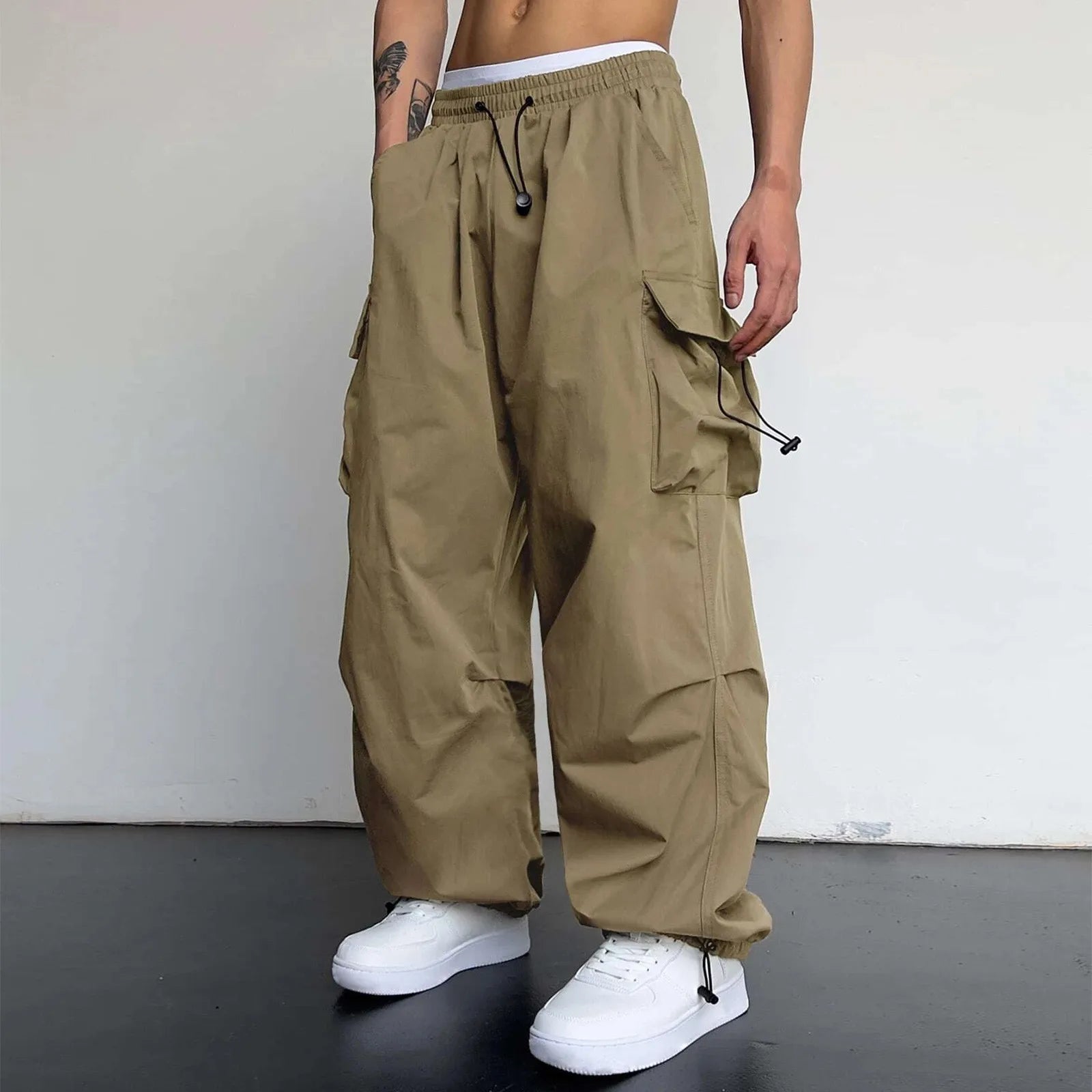 Men's Oversized Cargo Parachute Pants - Harajuku Streetwear with Wide Leg Design