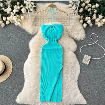 Chic Fashion Sexy Package Hips Split Knitted Summer Dress Women Slim Elastic Bodycon Party Dress Streetwear Outfits