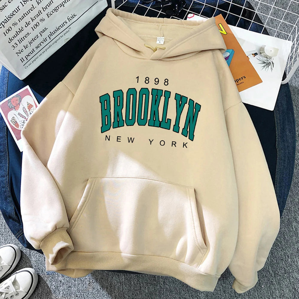 Brooklyn New York Printed Women's Hoodie - Fashion Fleece Pullover Sweatshirt