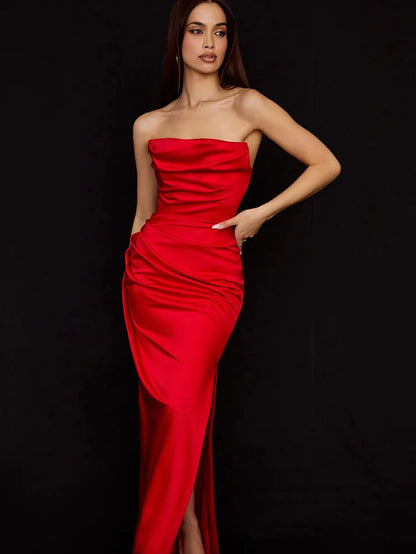 High Quality Satin Maxi Dress Women Summer Party Dress 2022 New Arrivals Strapless Dress Sexy Celebrity Evening Club Dress