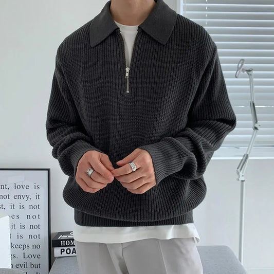 Men's Winter Lapel Sweater: Fashionable and Warm Knit Pullover with Zipper - Available in M-2XL