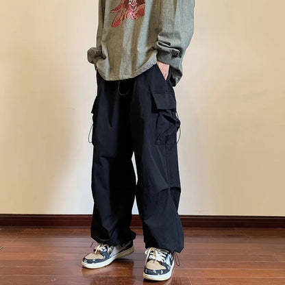 Spring 2023 Streetwear Harem Casual Pants with Elastic Waist and Multi Pocket Design