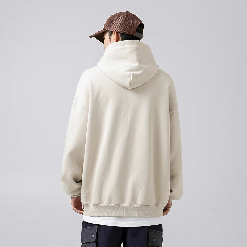 Vintage American Heavyweight Hoodie for Men and Women, Spring Style Couple Basic Loose Solid Color Fashion Brand Jacket