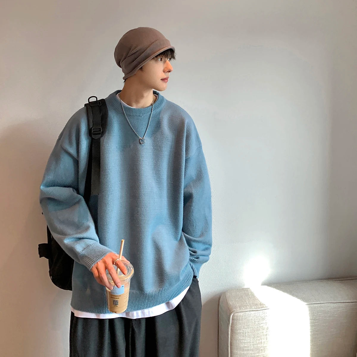 Mens Solid Harajuku Warm Knitted Sweaters Pullover 2023 Men Vintage 15 Colors Winter Sweater Male Japanese Wool Sweater