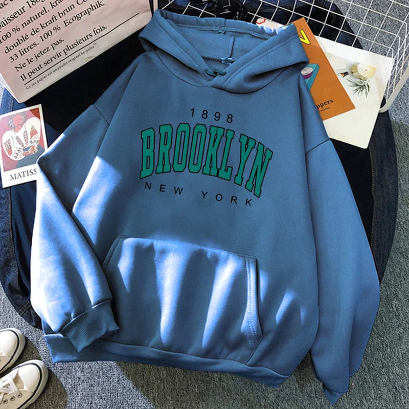 Brooklyn New York Printed Women's Hoodie - Fashion Fleece Pullover Sweatshirt