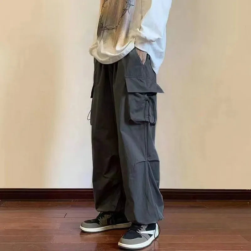 Spring 2023 Streetwear Harem Casual Pants with Elastic Waist and Multi Pocket Design