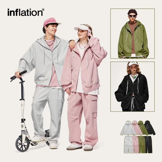 Unisex Harajuk Oversized Tracksuit 2023 Trendy Pink Cargo Pants and Hooded Jacket Set Mens Hooodie Set