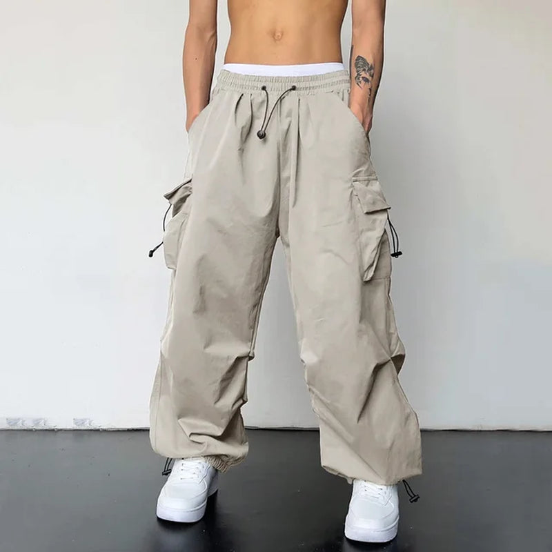 Men's Oversized Cargo Parachute Pants - Harajuku Streetwear with Wide Leg Design