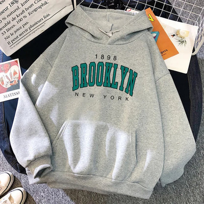 Brooklyn New York Printed Women's Hoodie - Fashion Fleece Pullover Sweatshirt