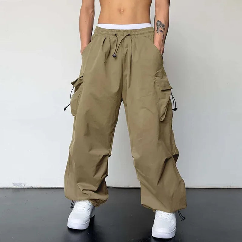 Men's Oversized Cargo Parachute Pants - Harajuku Streetwear with Wide Leg Design