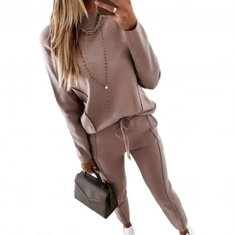 "Women's Two-Piece Tracksuit Set with Long Sleeve Pullover and High Waist Bandage Pants"