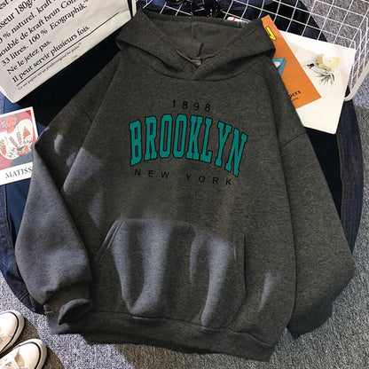 Brooklyn New York Printed Women's Hoodie - Fashion Fleece Pullover Sweatshirt