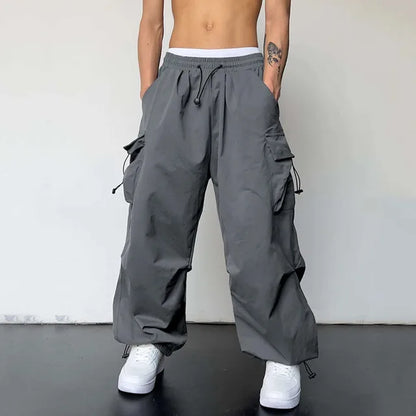 Men's Oversized Cargo Parachute Pants - Harajuku Streetwear with Wide Leg Design