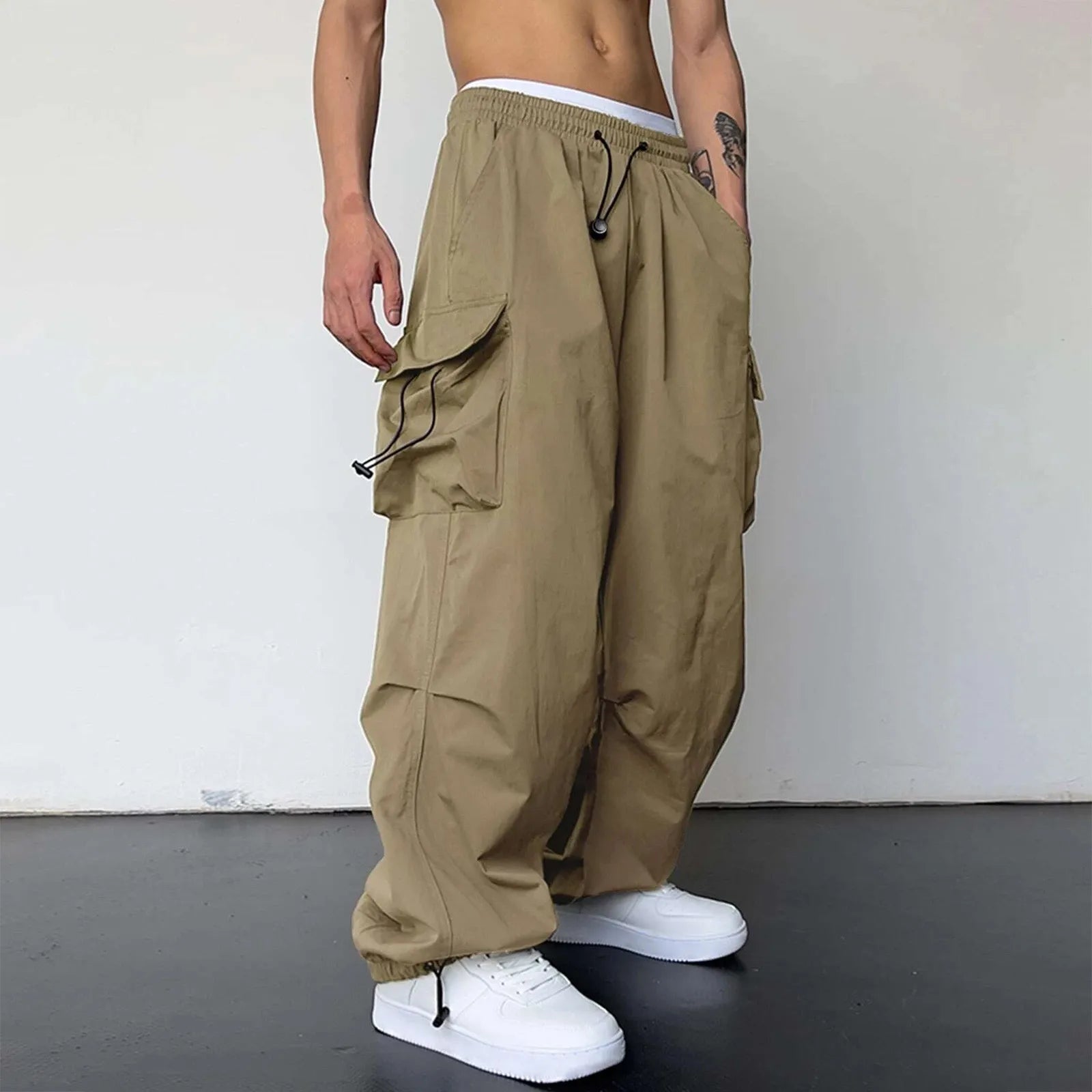 Men's Oversized Cargo Parachute Pants - Harajuku Streetwear with Wide Leg Design