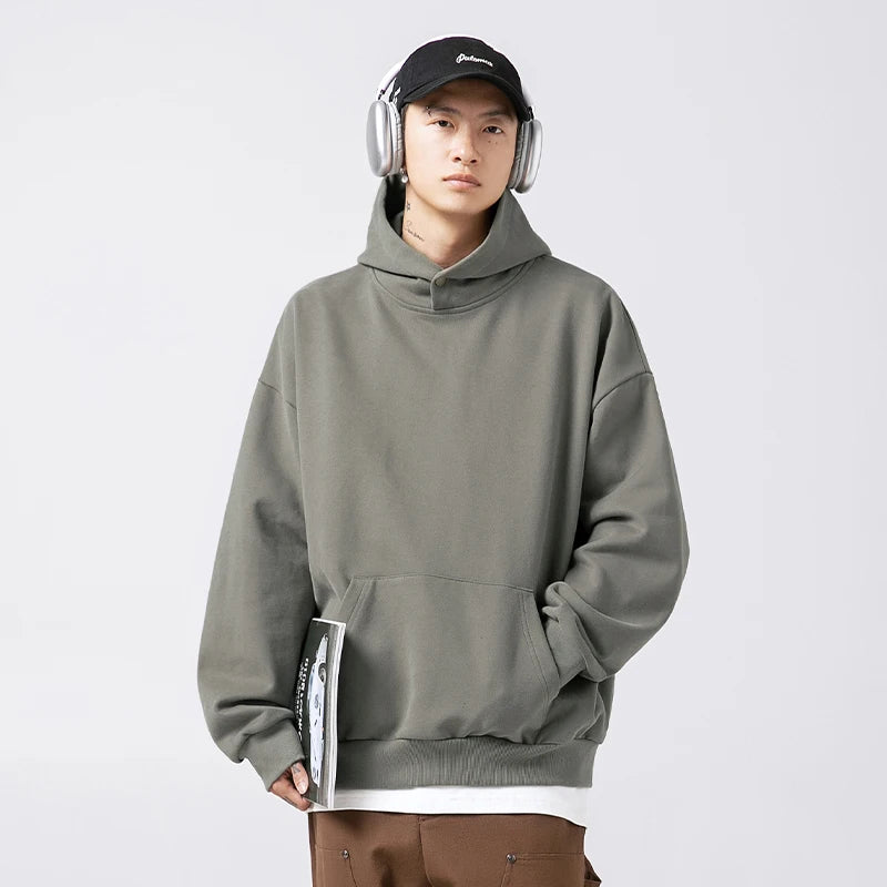 Vintage American Heavyweight Hoodie for Men and Women, Spring Style Couple Basic Loose Solid Color Fashion Brand Jacket