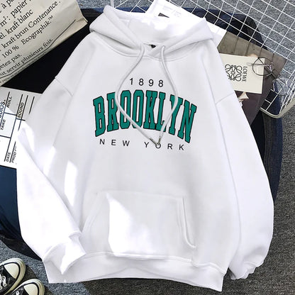 Brooklyn New York Printed Women's Hoodie - Fashion Fleece Pullover Sweatshirt