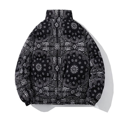 Bandana Puffer Jacket Men Winter Parka Brand Fashion Warm Windproof Paisley Padding Casual Zipper Harajuku Bandana Bubble Jacket