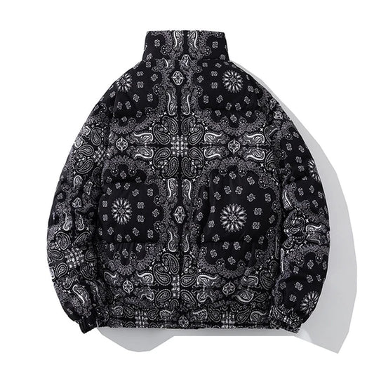 Bandana Puffer Jacket Men Winter Parka Brand Fashion Warm Windproof Paisley Padding Casual Zipper Harajuku Bandana Bubble Jacket