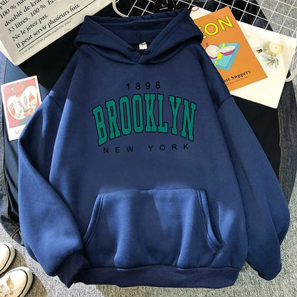 Brooklyn New York Printed Women's Hoodie - Fashion Fleece Pullover Sweatshirt