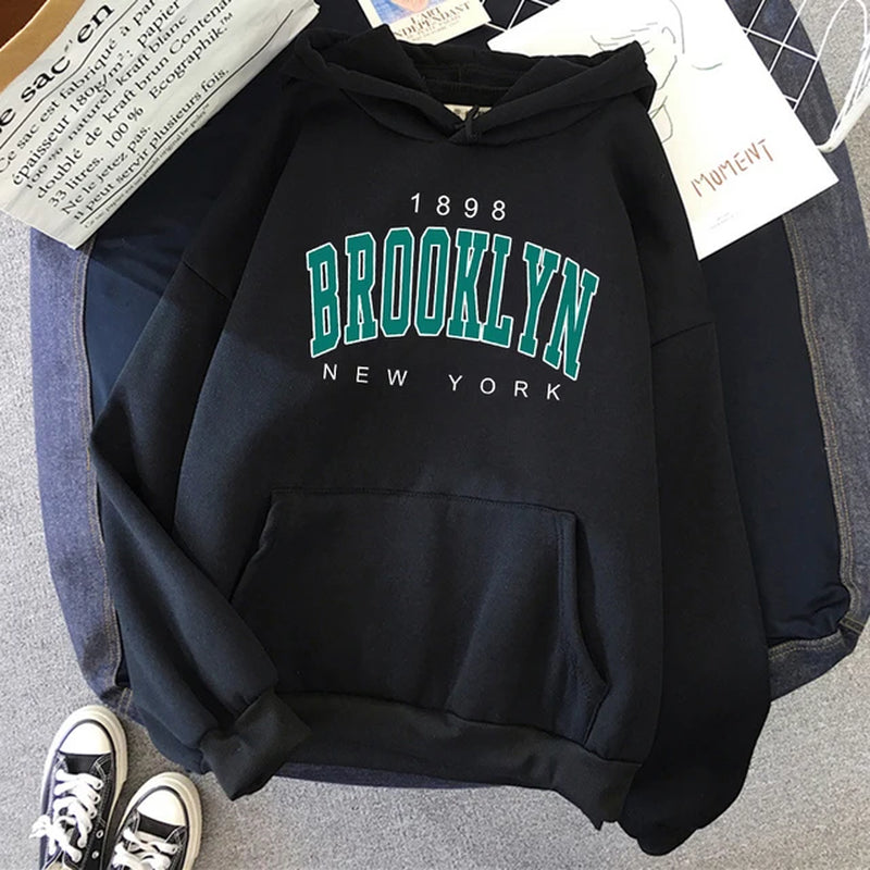 Brooklyn New York Printed Women's Hoodie - Fashion Fleece Pullover Sweatshirt