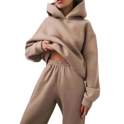 Tracksuit Long Sleeve Sweatshirt Warm Women Solid Color Hoodie Pants Outfit for Autumn Winter Suit Tracksuit Hooded Sportswear