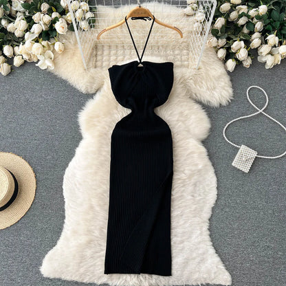 Chic Fashion Sexy Package Hips Split Knitted Summer Dress Women Slim Elastic Bodycon Party Dress Streetwear Outfits