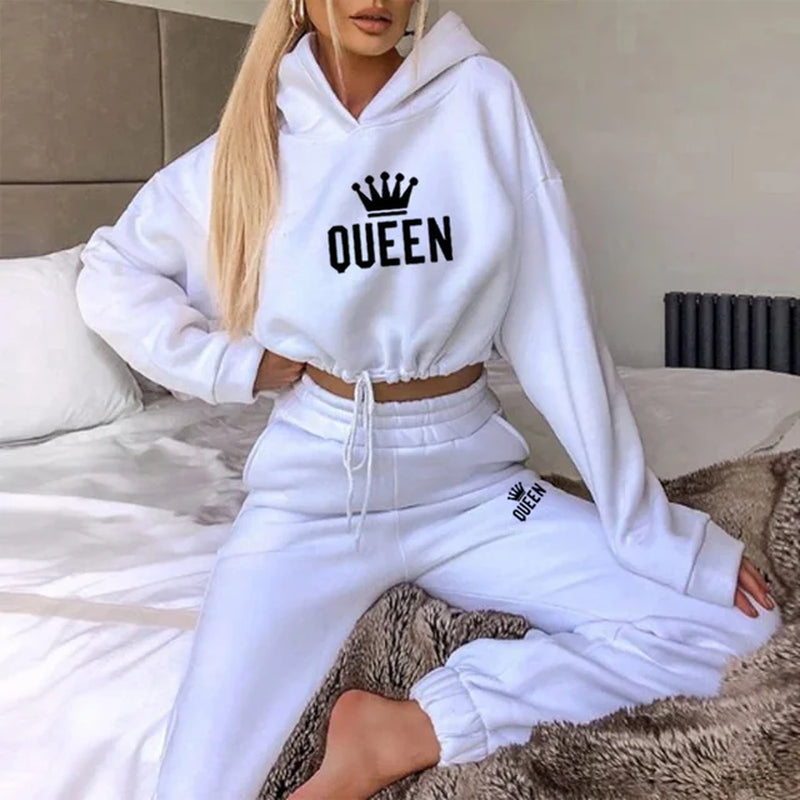 Women Hooded Tracksuit Sports 2 Pieces Set Sweatshirts Pullover Hoodies Pants Suit Home Sweatpants Trousers Outfits 2023