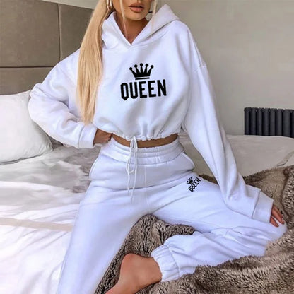 Women Hooded Tracksuit Sports 2 Pieces Set Sweatshirts Pullover Hoodies Pants Suit Home Sweatpants Trousers Outfits 2023