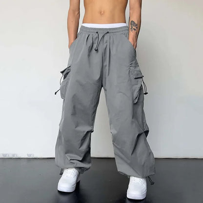 Men's Oversized Cargo Parachute Pants - Harajuku Streetwear with Wide Leg Design