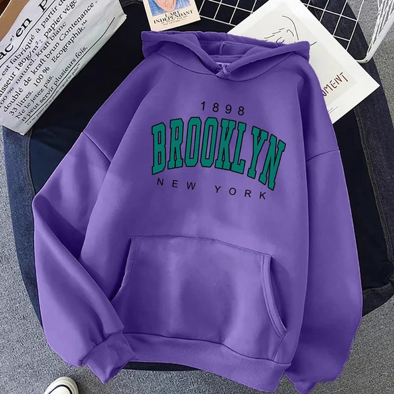 Brooklyn New York Printed Women's Hoodie - Fashion Fleece Pullover Sweatshirt