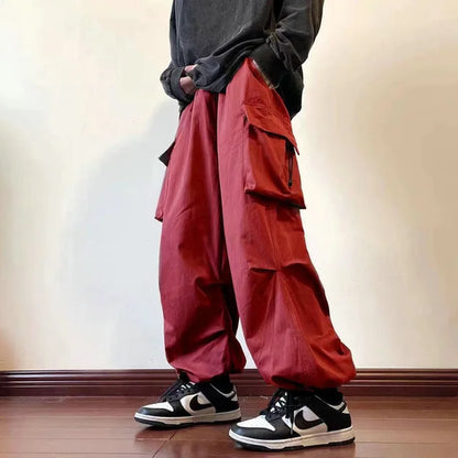 Spring 2023 Streetwear Harem Casual Pants with Elastic Waist and Multi Pocket Design